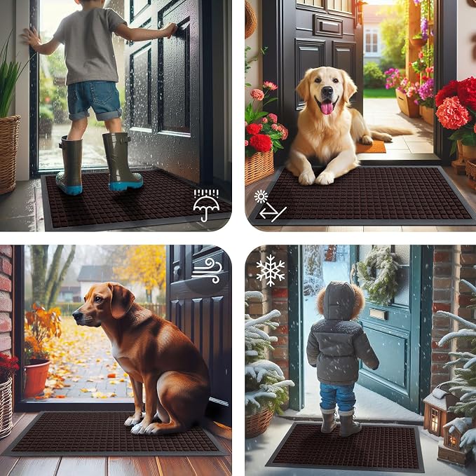 Smiry Front Door Mat Outside Entrance, Heavy Duty Natural Rubber Doormat