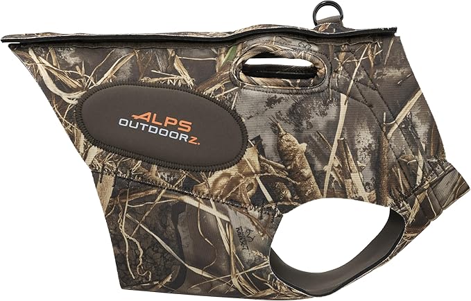 ALPS OutdoorZ Topflight Dog Vest, Dog Hunting Vest with 5mm Neoprene for Warmth, Contoured Neck Design, Buoyancy Flotation Pads, Easy Lift Handles, and Leash Clip, Large - Realtree MAX-7