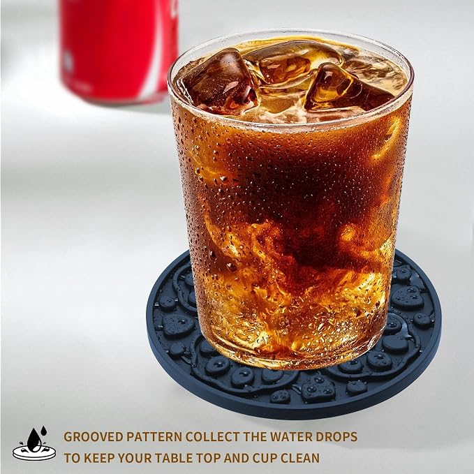 4 Inch Silicone Coasters Set of 6, Non-Slip Drink Coaster