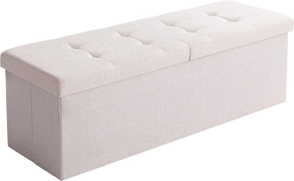 Storage Ottoman Bench Foldable Footrest Foot Stool, 45" Fabric Cream