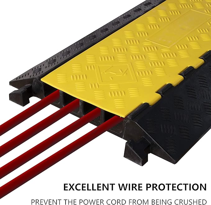 1 Pack Rubber Cable Ramp Hose Cable Protector Ramp 4 Channel 22000Lbs Load Capacity Traffic Speed Bump Wires Power Lines Extension Cord Cover for Indoor Outdoor