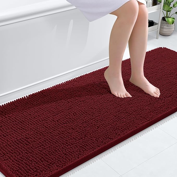 OLANLY Bathroom Runner Rugs 70x24, Soft Absorbent Chenille Bath Rugs, Rubber