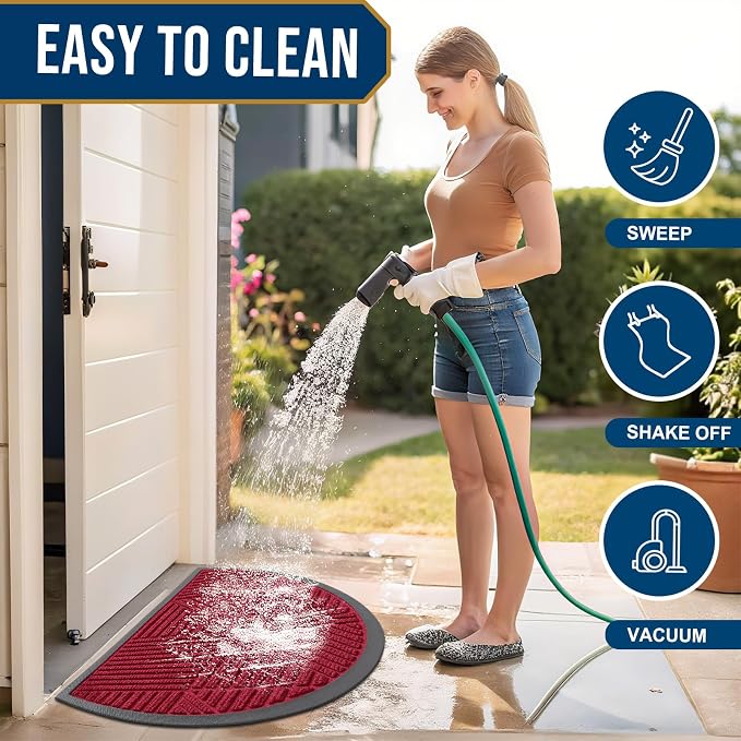 Smiry Half Circle Front Door Mat Outside Entrance, Heavy Duty Sturdy Natural