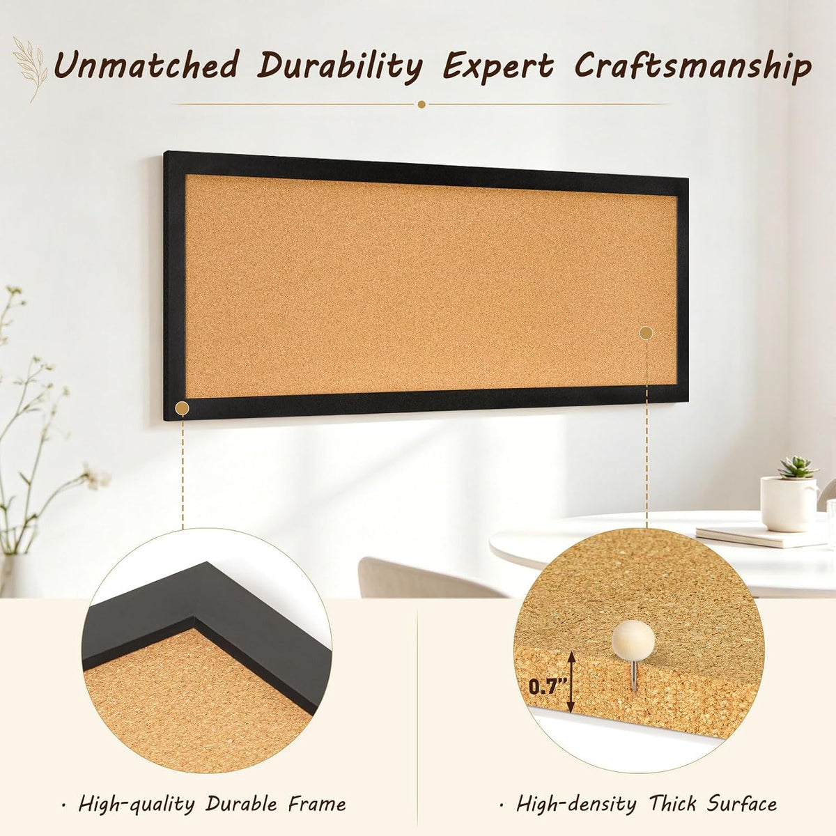 DOLLAR BOSS Narrow Linen Bulletin Board 36"x12" Long Cork Board, Black