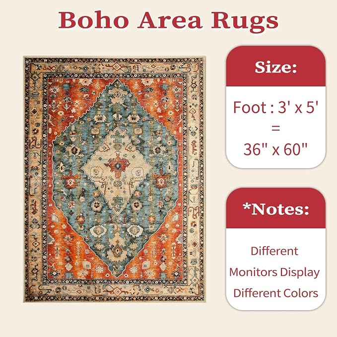 SERISSA Area Rug 3x5 Boho Tribal Rugs