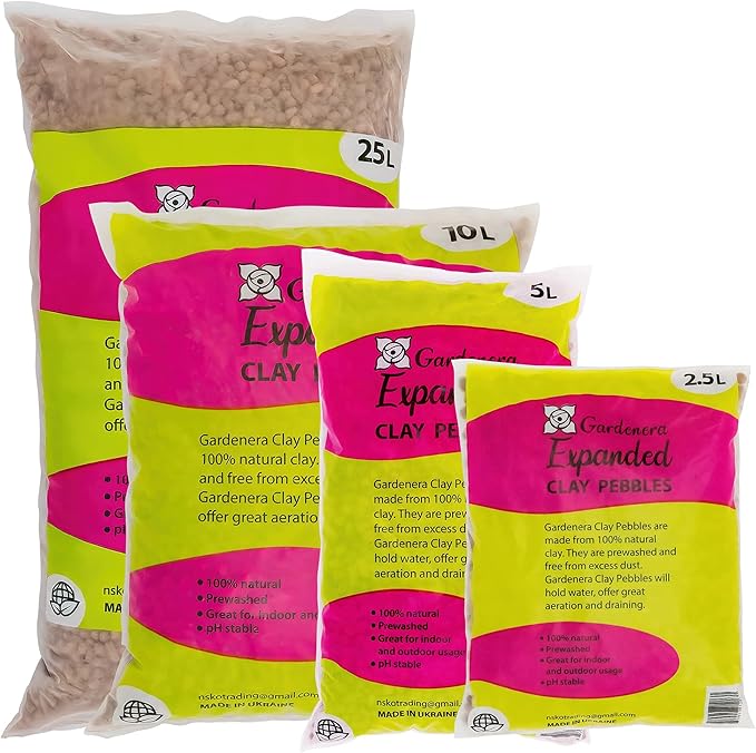 Gardenera Expanded Clay Pebbles for Plants – 4mm-16mm LECA Balls | 100% Natural Hydroton Clay for Drainage, Hydroponics, Aquaponics, Terrariums, Orchids & Indoor Plant Growing Medium - 10 Quarts