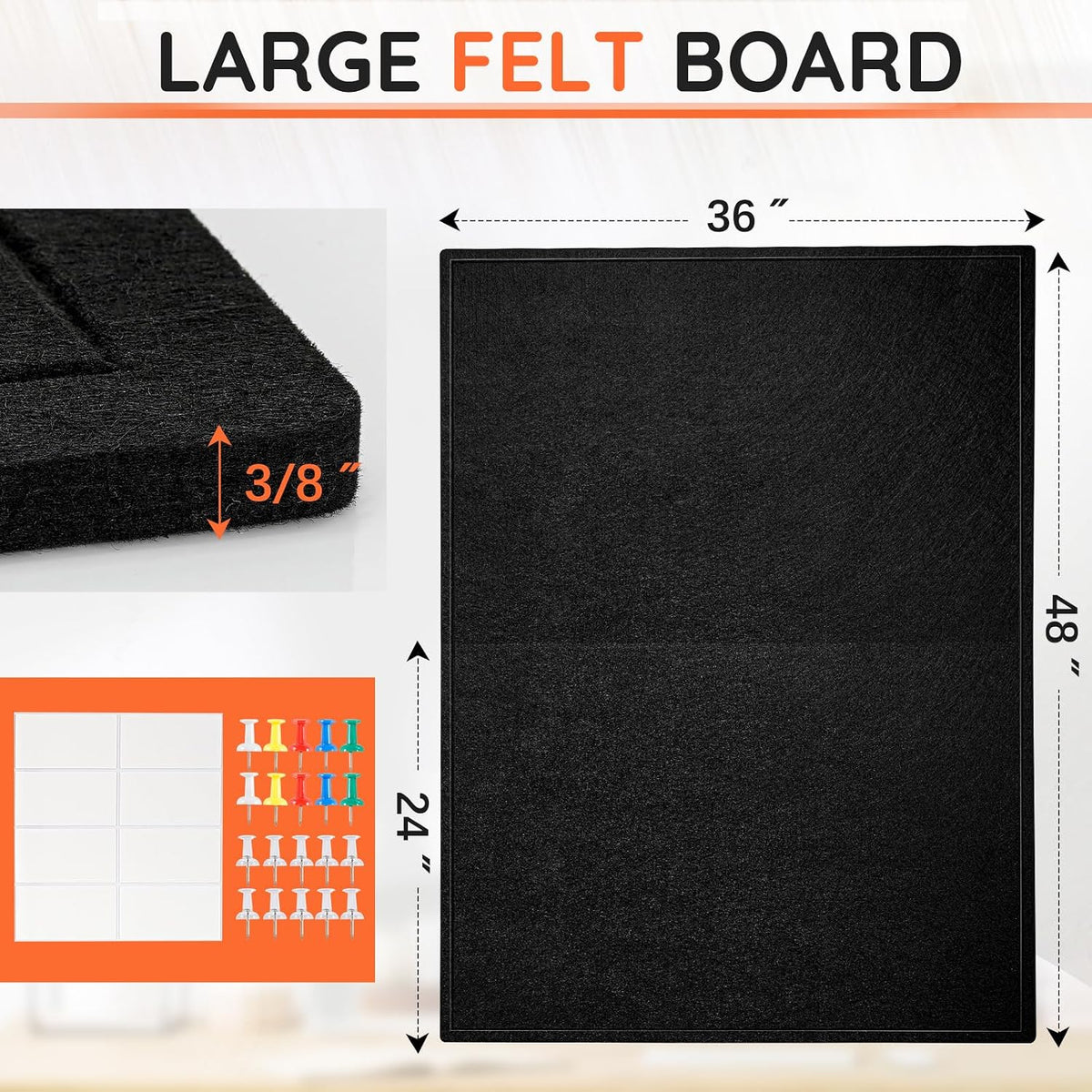 DOLLAR BOSS Large Bulletin Board 48"x36" Foldable Felt Cork Board, Black