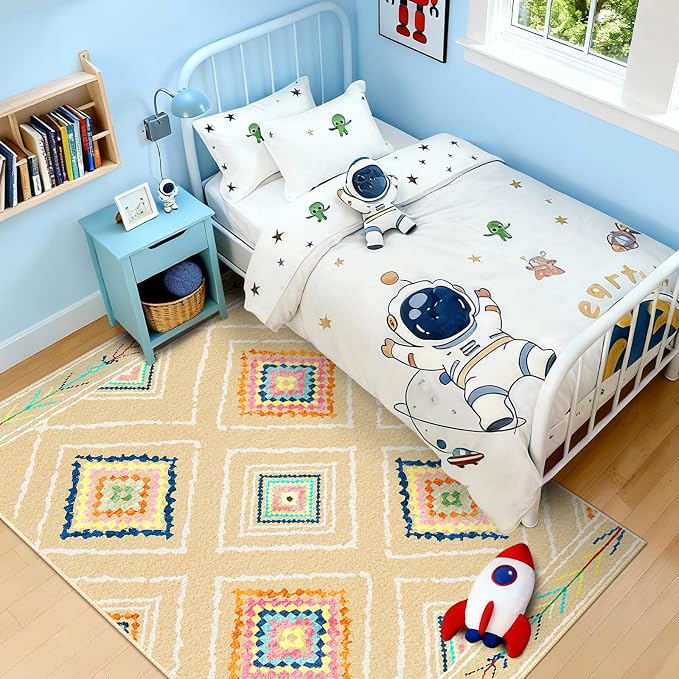 Area Rug 8x10 Rug Machine Washable Non-Slip Low Pile Print Pattern Western Rug