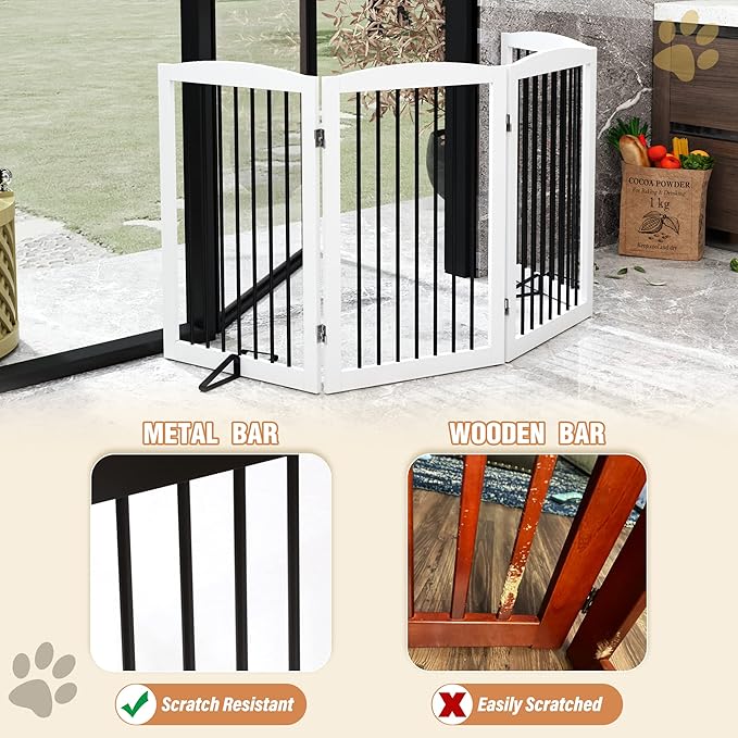 Freestanding Pet Gate for Dogs, Indoor Wooden Dog Gate for House, Foldable Dog Gate for Doorway, Stair, Gates for Dogs Indoor, 80 Inch Wide, 4 Panels 32", White