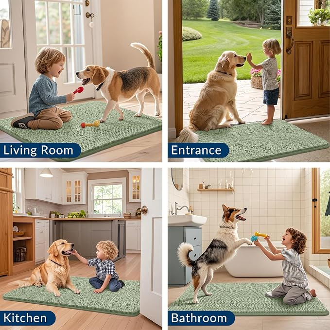Smiry Dog Door Mat for Muddy Paws 30x20, Absorbent Dirt Trapper, Non-Slip