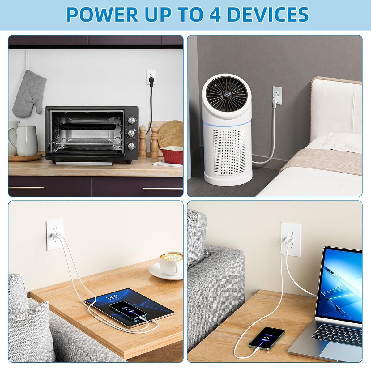 in Wall Cable Management Kit,Recessed Outlet Box for Wall Mount TV,Recessed Power Box with AC/USB-C/USB-A Ports & 9.8ft Extender for Unreachable Outlets,Hide TV Cords & Cables