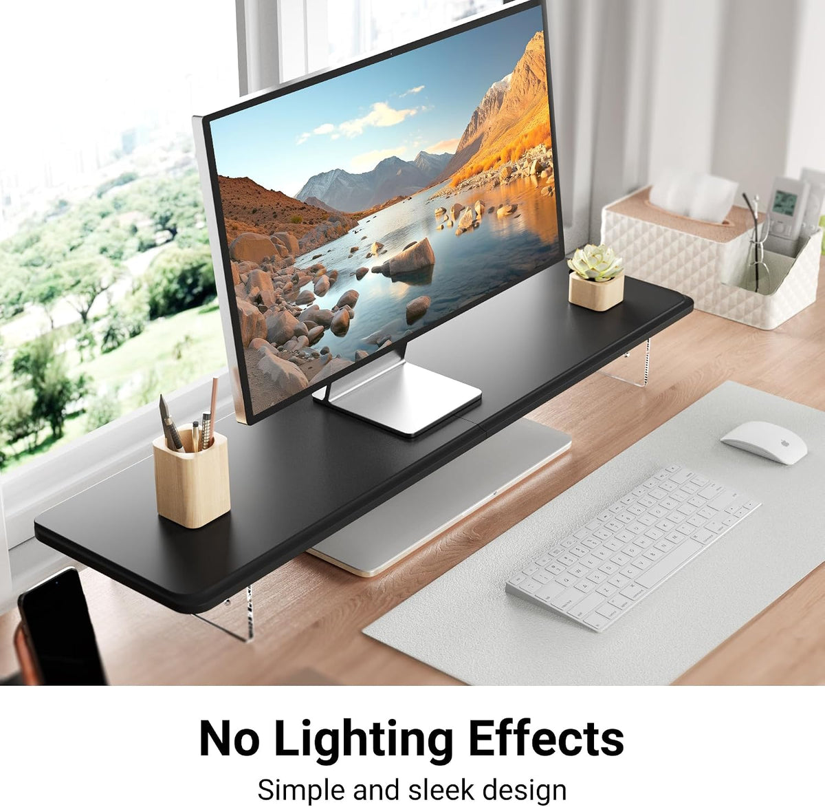 AFOOYO Monitor Stand Riser,31.5-Inch LED Light Wood Computer Monitor Stand with Adjustable Acrylic Legs,Desk Accessories Desktop Organizer Stand for, Computer,Laptop,Printer,PC TV Screen Riser,Black