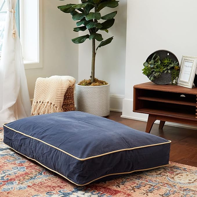 South Pine Porch Buddy Reversible Rectangle Pillow Style Microfiber Dog Bed with Removable, Machine-Washable Cover, Denim, Medium (42 in. x 30 in.)