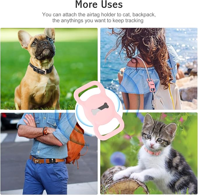 WHIPPY Airtag Leather Dog Collar GPS Tracker Air Tag Puppy Collar Adjustable Soft Leather Padded Dog Collar with Airtag Holder Case for Small Medium Large Dog Pet Backpack,Pink,XS