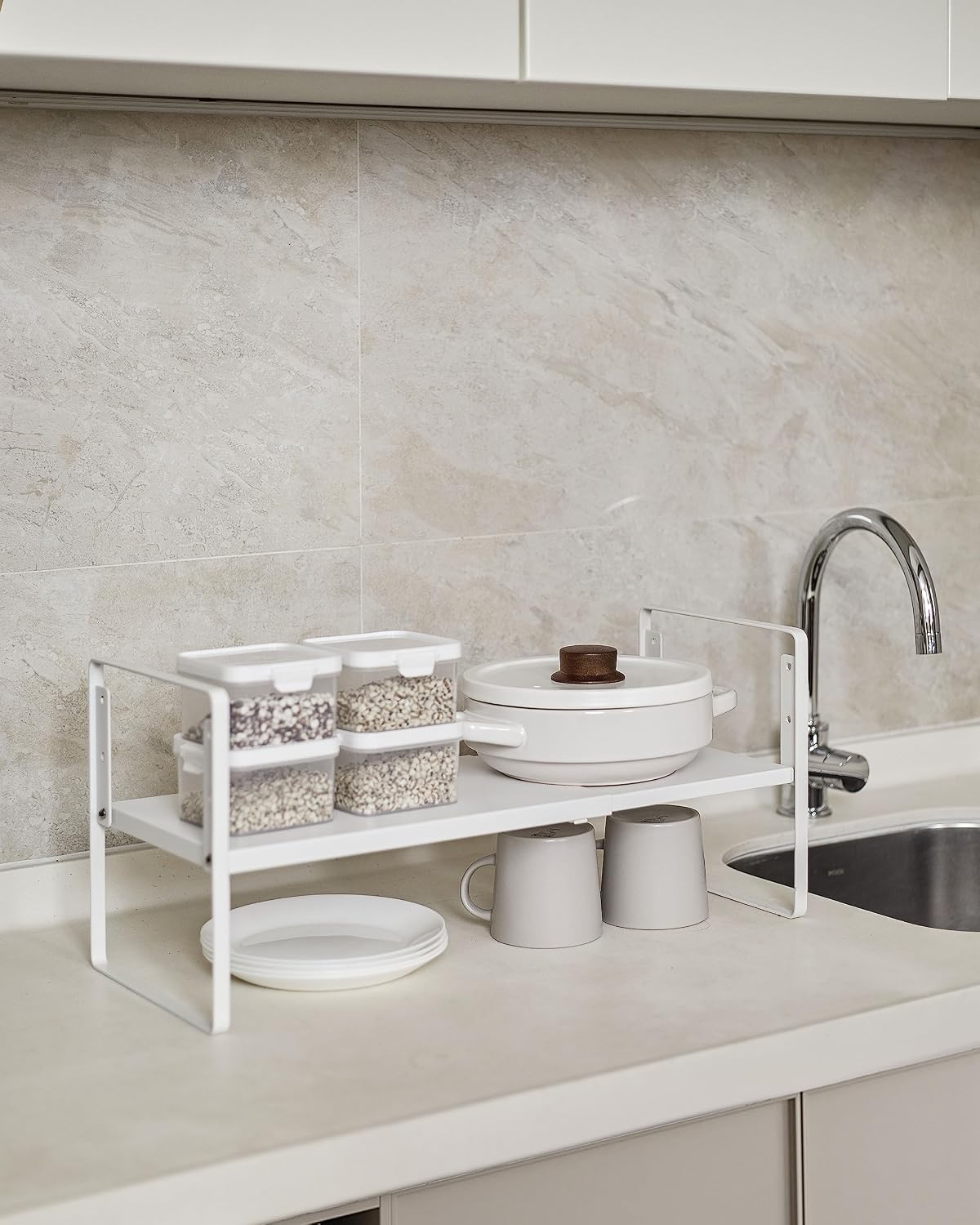 Nxconsu Cabinet Shelf Riser, Adjustable Cabinet Organizer, 8.6" Deep White