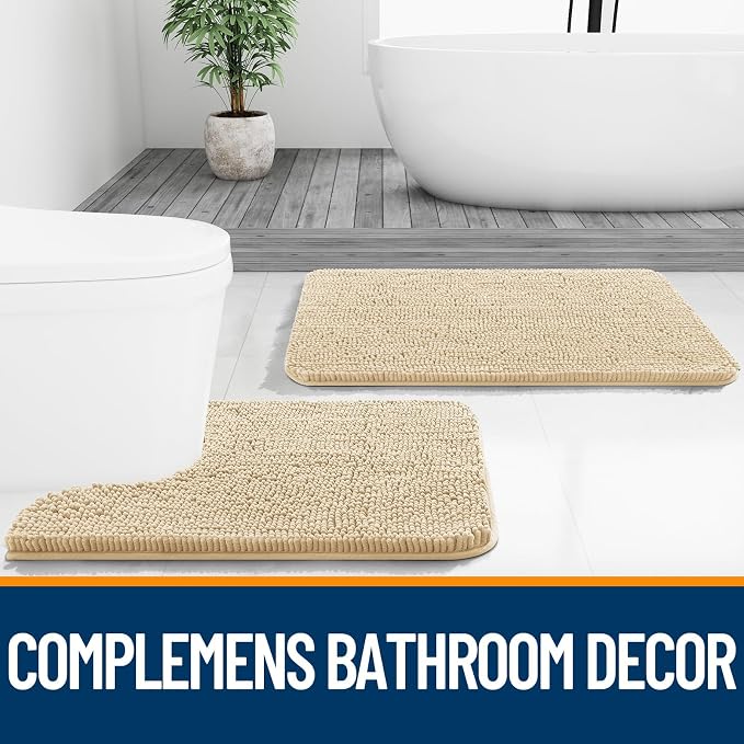 OLANLY Toilet Rugs U-Shaped 24x24, Extra Soft Absorbent Chenille Contour