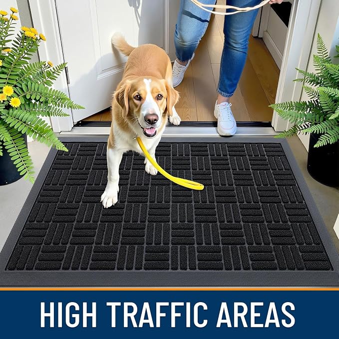 OLANLY Front Door Mat Outside Entrance 35x23, Heavy Duty Sturdy Natural Rubber