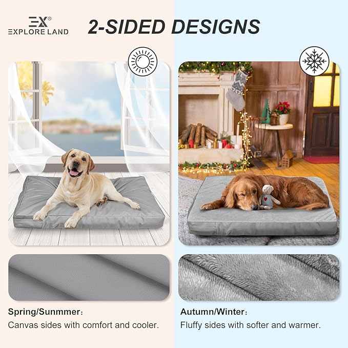 Explore Land Waterproof Dog Bed Cover Machine Washable Fluffy Dog Bed Replacement Cover, 48Lx36Wx4H inch, Gray