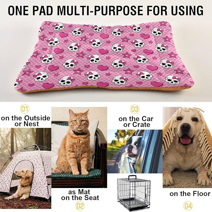 Pet Bed Pink Skull Dog Bed Mat Absorbing Non Slip Pad Pet Sleeping Mat for Small, Medium, and Large Dogs Puppy Cat 36 in x 24 in