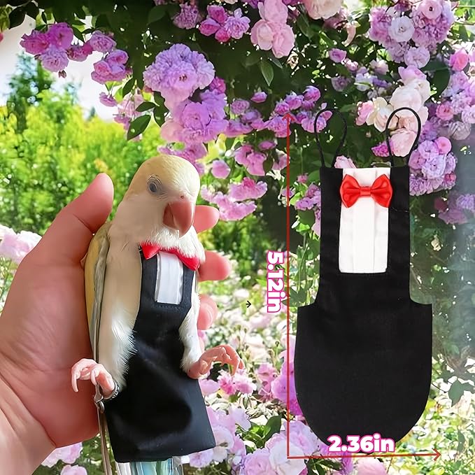 Bird Diapers Bird Harness Tuxedo Flight Suits with 80in Flying Leash Parrot Nappy with Waterproof Inner Layer Urine Wet Suite for Cockatiel Conure Parakeet Macaw Budgie-Black,L