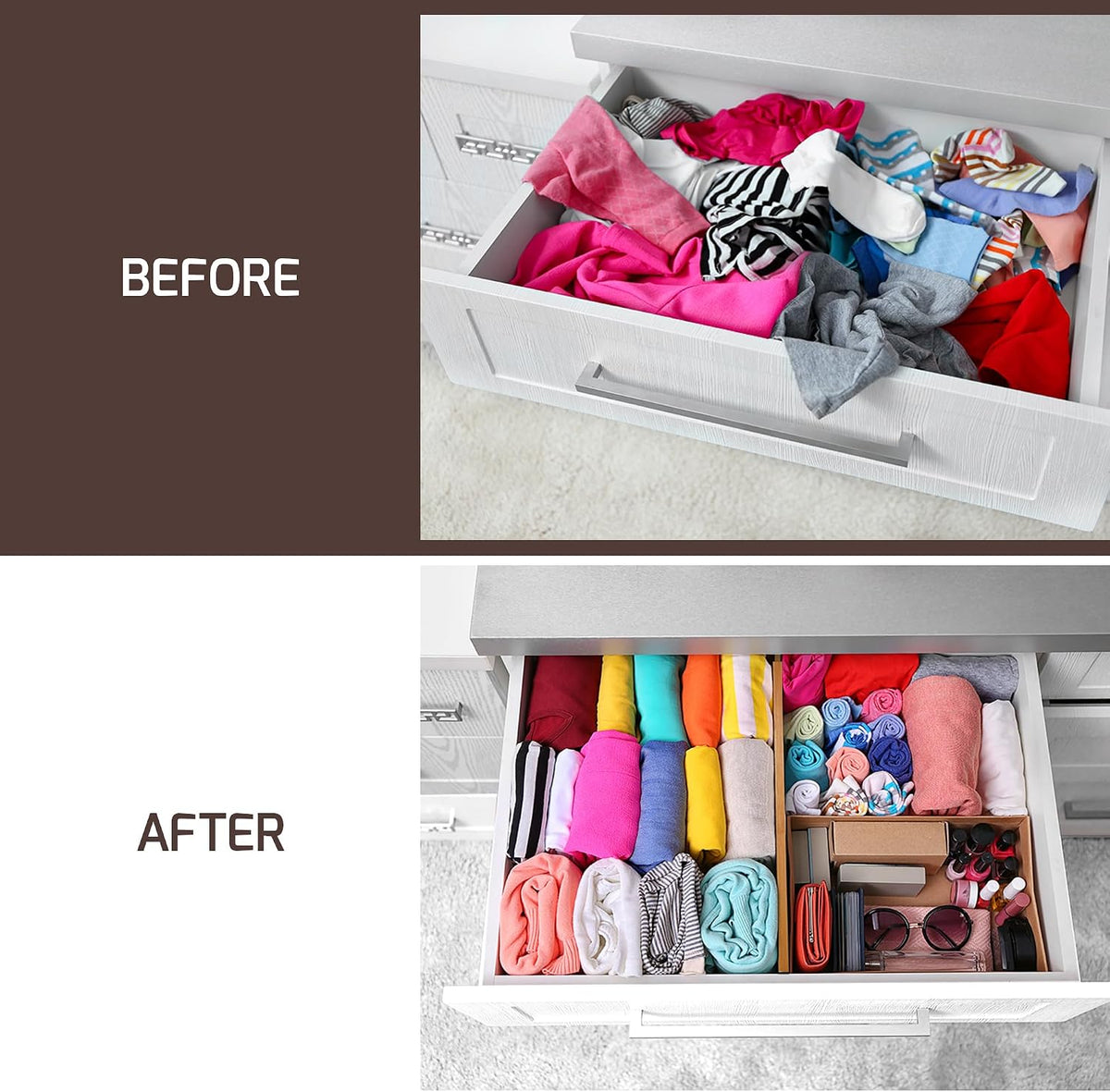 6-Pack Deep Drawer Dividers 4-Inch High Dresser Drawer Organizer, Bamboo