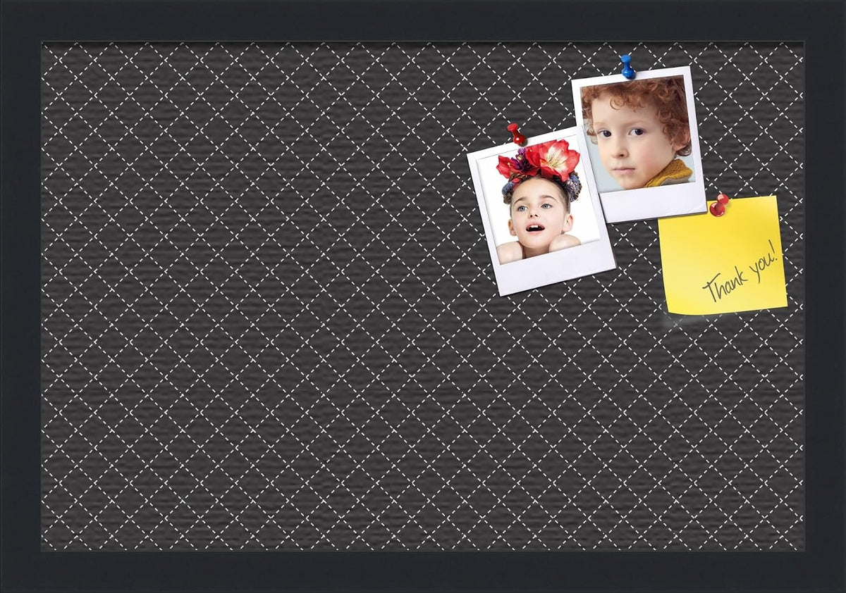 PinPix 18x12 inch Cork Bulletin Board. This Decorative Framed Pin Board Comes with Diamond Pattern in Black Design and Satin Black. Ideal for Home, Office Decor or School (PinPix-120)