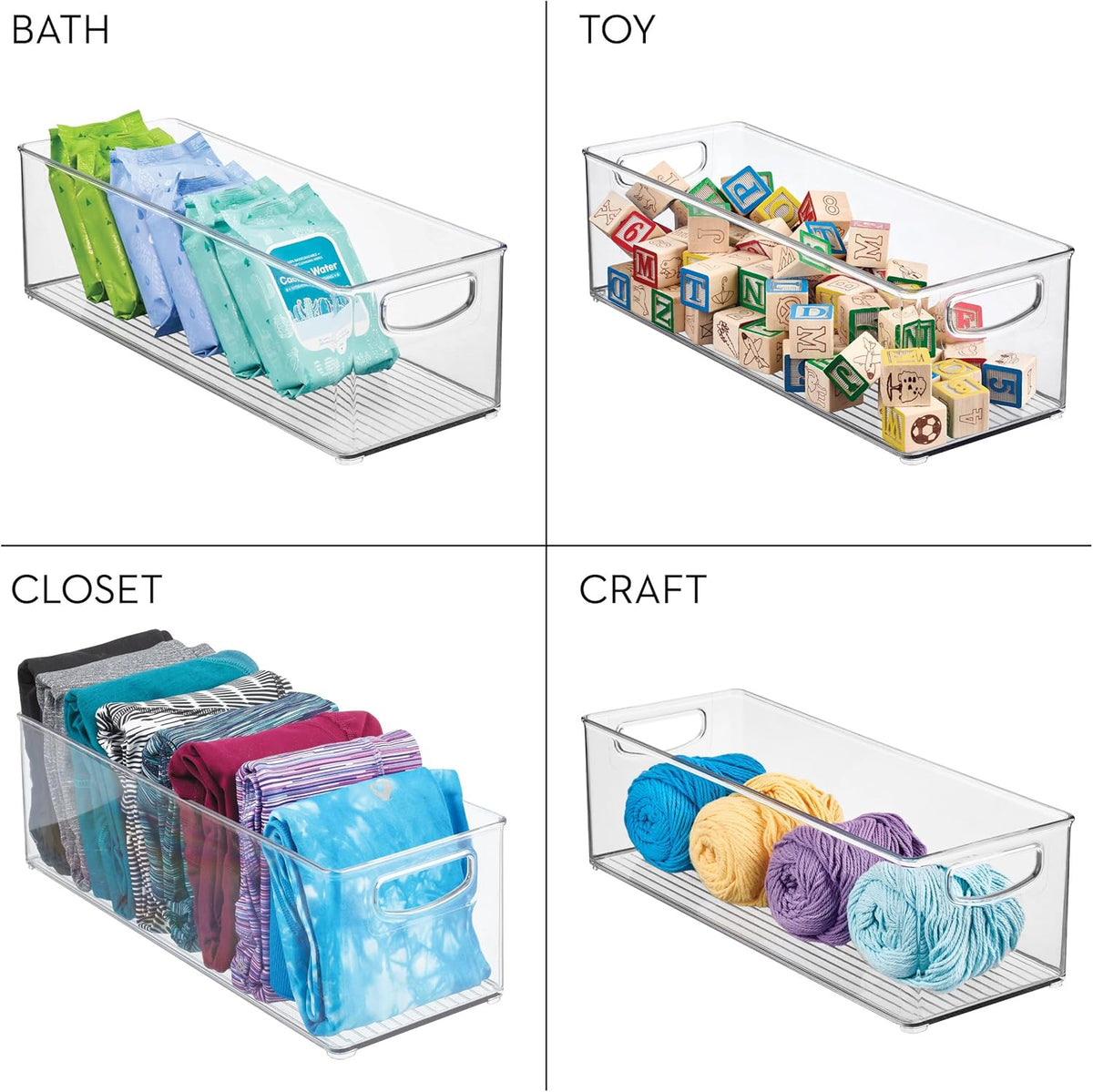 iDesign Plastic Stackable Pantry Bin with Handles, Set of 2, Clear