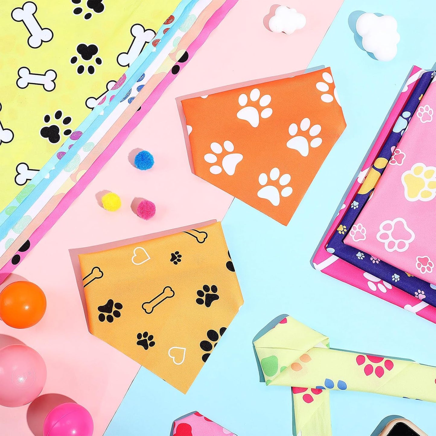 Abbylike 100 Pcs Paw Print Dog Bandanas Bulk Cute Footprint Bandanas for Dogs Triangle Kerchief Bib Scarf for Pets Halloween Party Costume Photo Props Daily Accessories Pet Shops (25.6 x 17.7 x 17.7)