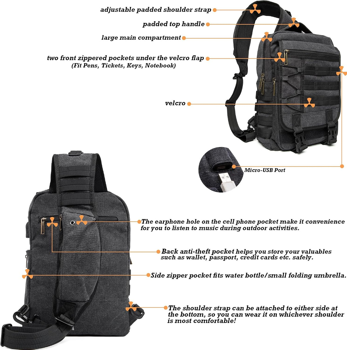 NICGID Sling Bags Chest Shoulder Backpacks, Laptop Backpack Crossbody Messenger Bag Travel Outdoor Men Women
