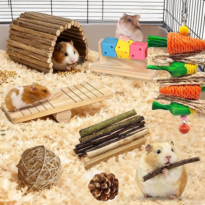 Rabbit Toys Bunny chew/Guinea Pig Toys Natural Timothy Hay Sticks Apple Wood Sticks Handmade for Guinea Pig Hamster Rat Chinchilla (TOY-1-18)