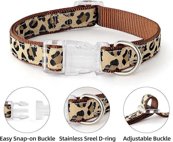 Mile High Life Leopard Dog Harness Collar Leash Set, Adjustable No Pull Dog Halter Harness for Small Breed Dogs, Easy Control for Training Walking (Brown, XS Chest 9"-15", Neck 8"-12")