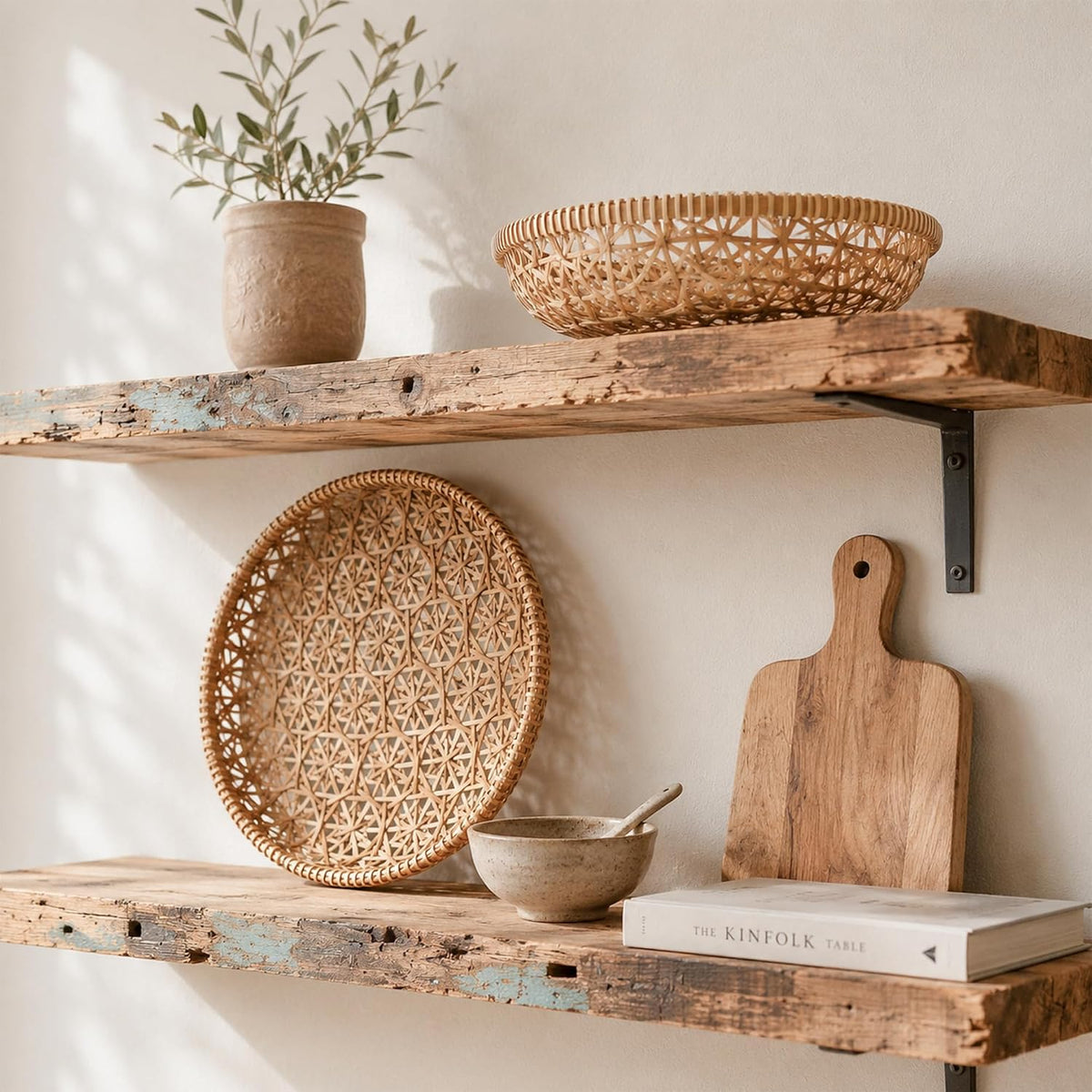 Handwoven Bamboo Basket Set of 3, Round Nesting Bread & Fruit Baskets, Natural Spiral Weave, Decorative Serving Baskets for Table & Home Decor (Lattice Natural Olive)