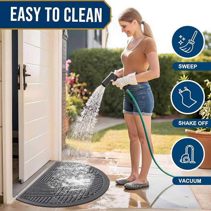 Smiry Half Circle Front Door Mat Outside Entrance, Heavy Duty Sturdy Natural