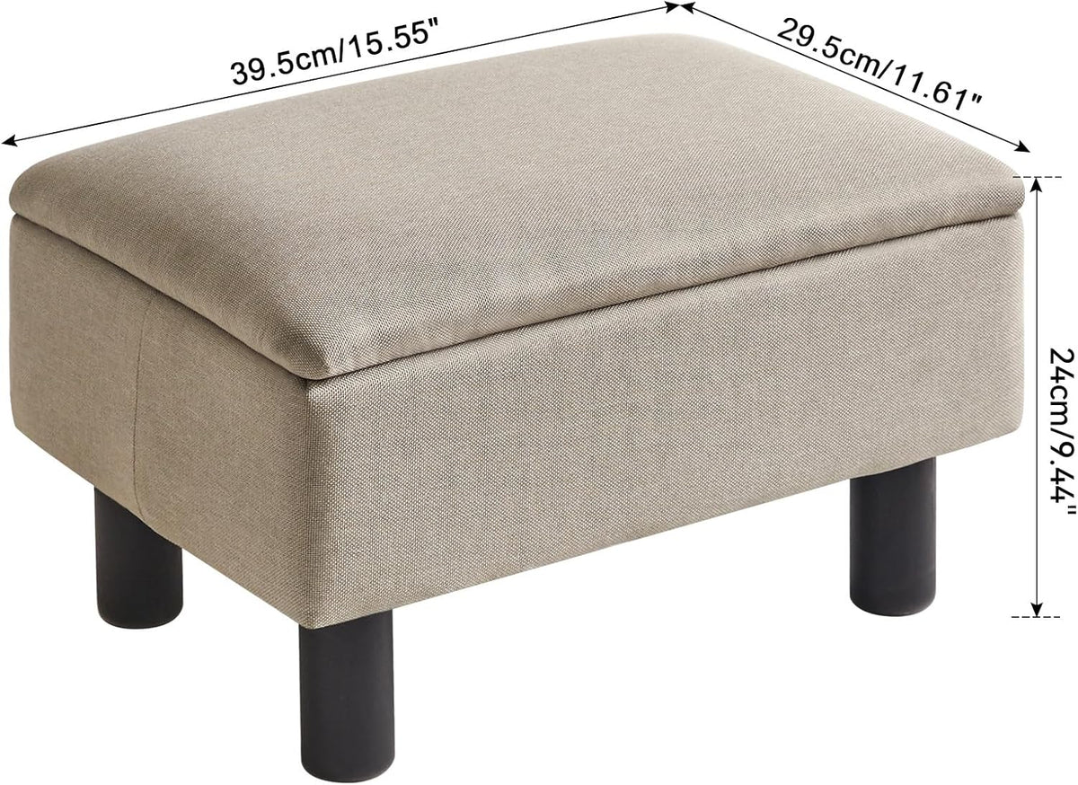IBUYKE Storage Footstool Ottoman, Linen Fabric Footrest, Linen RF-BD223