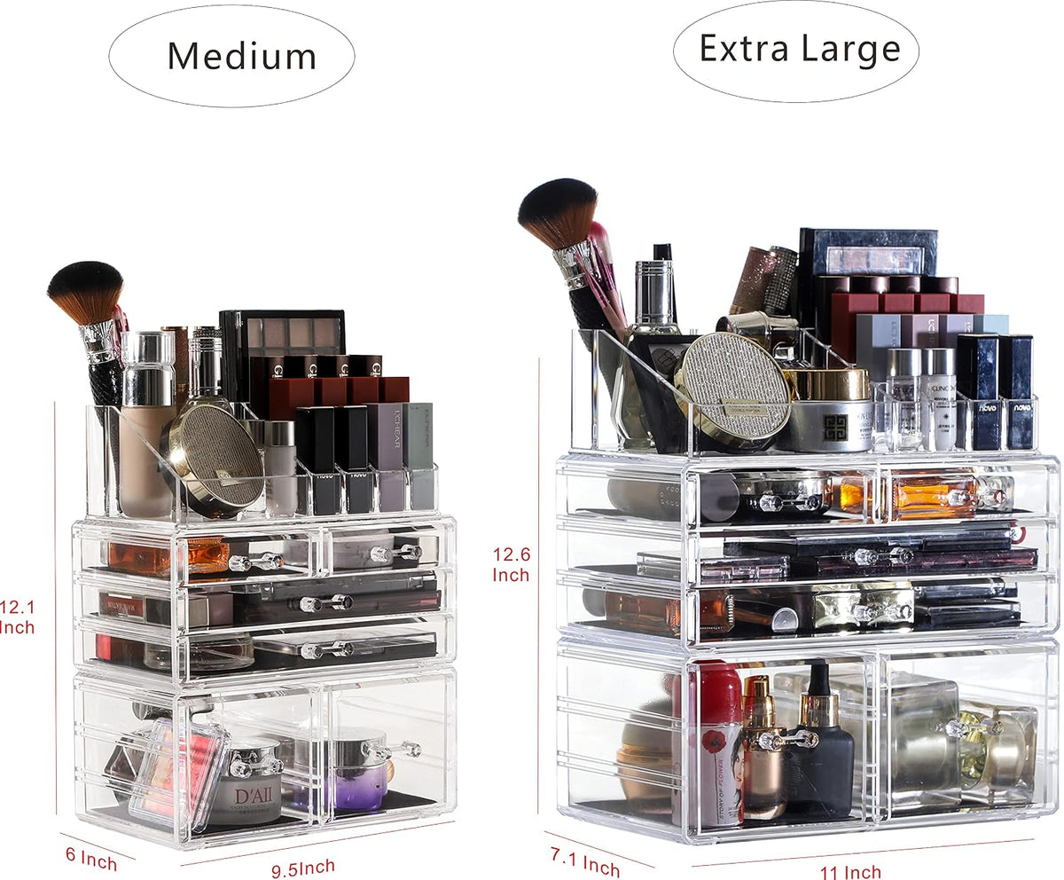 Cq acrylic 3 Pack Clear Make Up Organizers for Vanity,Stackable 6 Drawers Make Up Organizer,Cute Desk Organizer for Vanity Jewelry,Hair Clip,Beauty,Skincare Product Dresser Acrylic Drawer Organizer