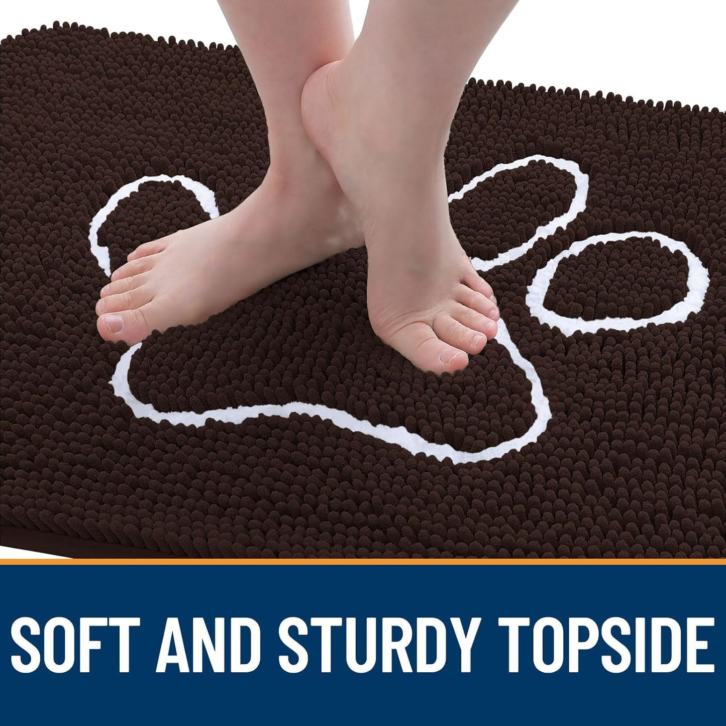 OLANLY Door Mat for Muddy Dog Paws 40x32, Ultra Absorbent Chenille Mud Doormat with Paw Print Design, Non-Slip Washable Doormat for Indoor Entryway, Quick-Dry Pet Bed Mats for Dirty Dogs, Brown