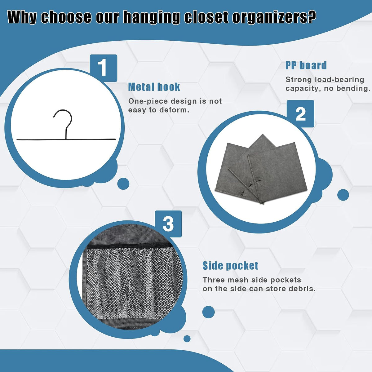 6-Shelf Hanging Closet Organizer with 5 Drawers, Non-Woven, Dark Gray