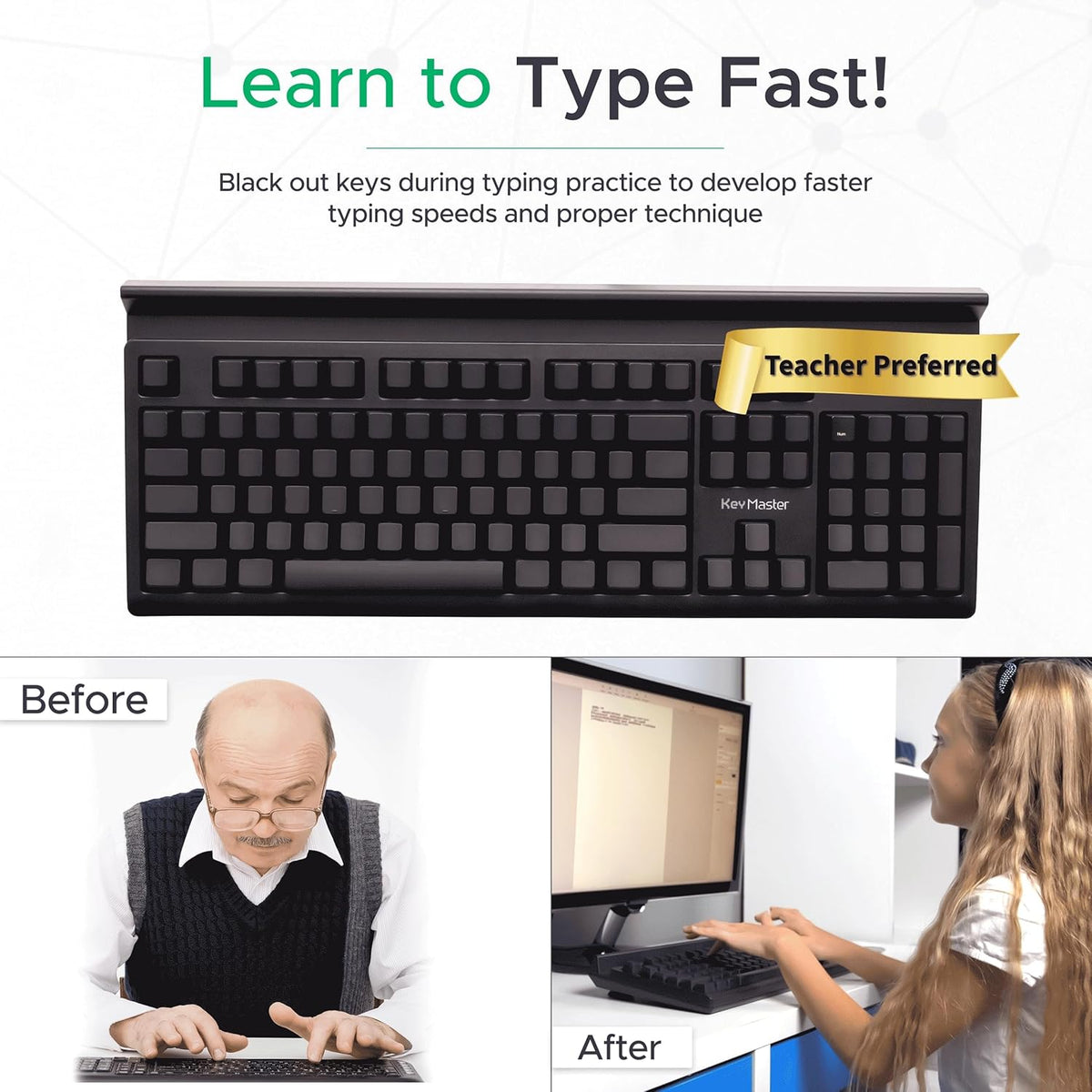 Learn to Type Keyboard; Typing Practice Show or Hide Keys; Blank Key Caps; Teach Students Touch Typing; Keyboarding Mechanical Training Tool; Better Than Covers or Skins [1]