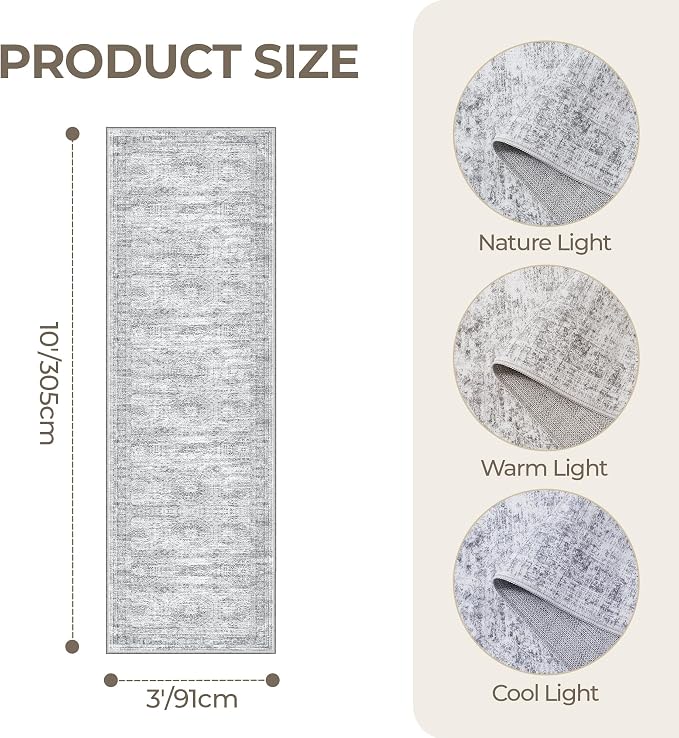 3x10 Runner Rug Non Slip Washable