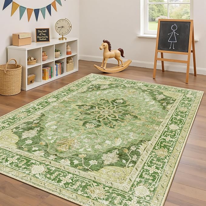 RELEANY Area Rugs 4'x6' Washable Non-Slip, Floral Vintage Distress Medallion