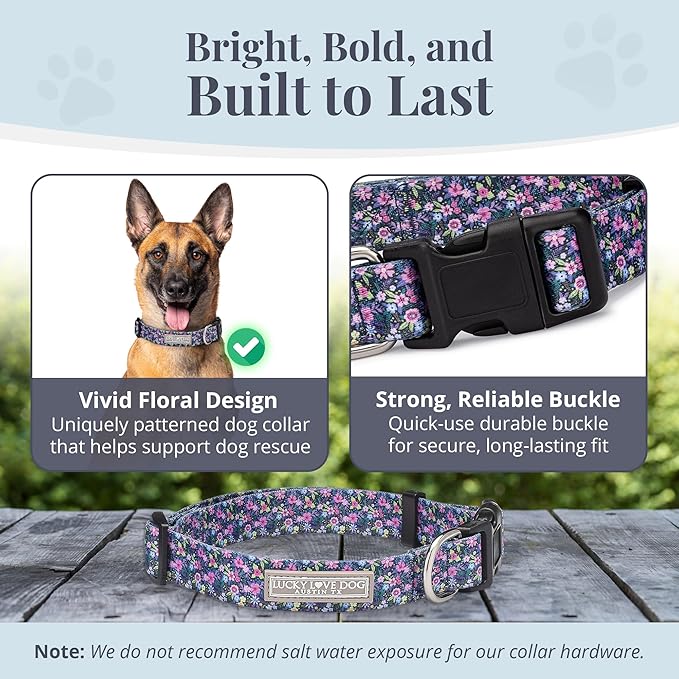 Lucky Love Dog - Adjustable Dog Collar with Easy Click Buckle for Large Ones, Durable, & Comfortable for Male & Female Dogs, Pet Collar for Puppies & Adult Dogs - Primrose, Large