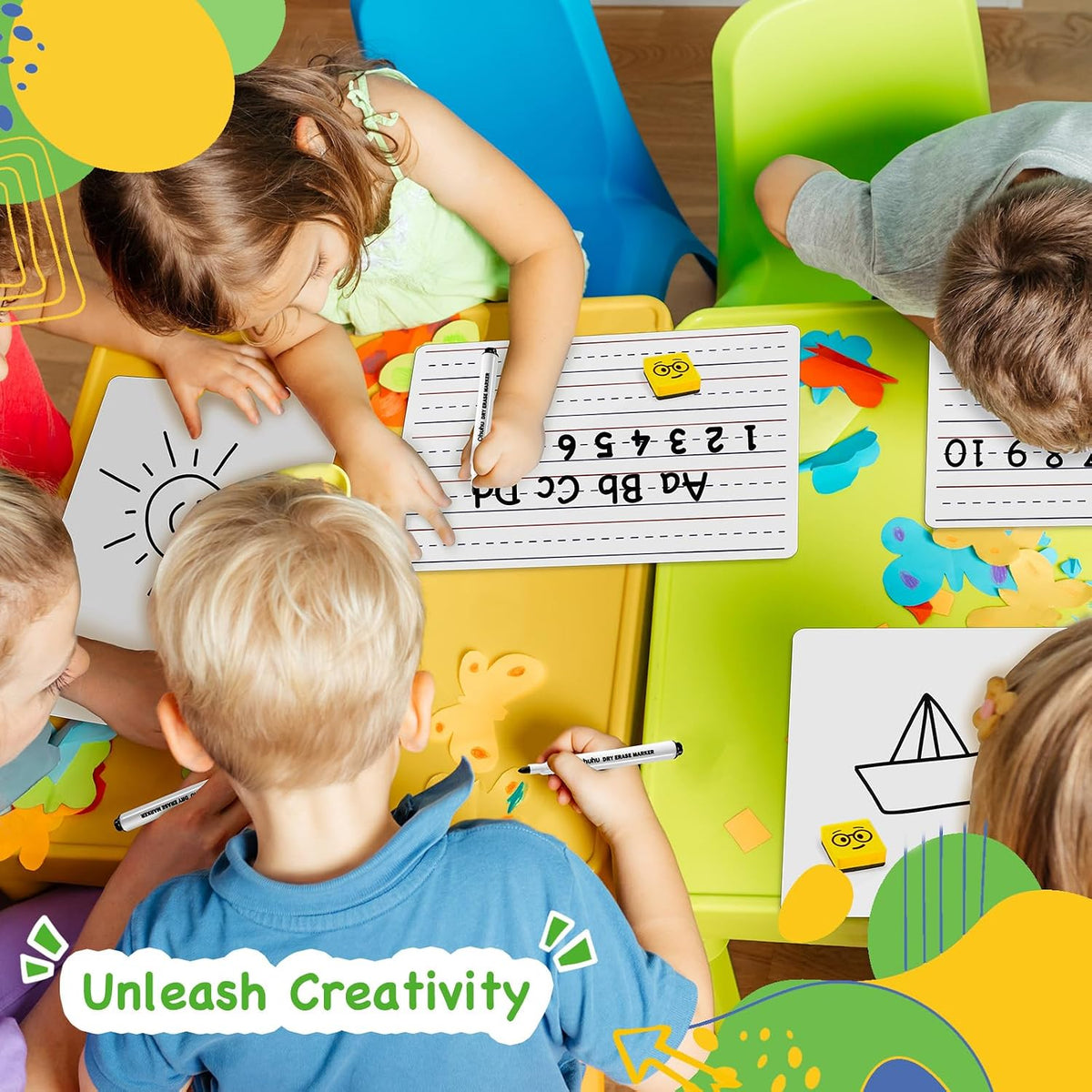 Ohuhu 25 Pack 9x12 Lined/Plain Double-Sided Whiteboard with Markers Erasers
