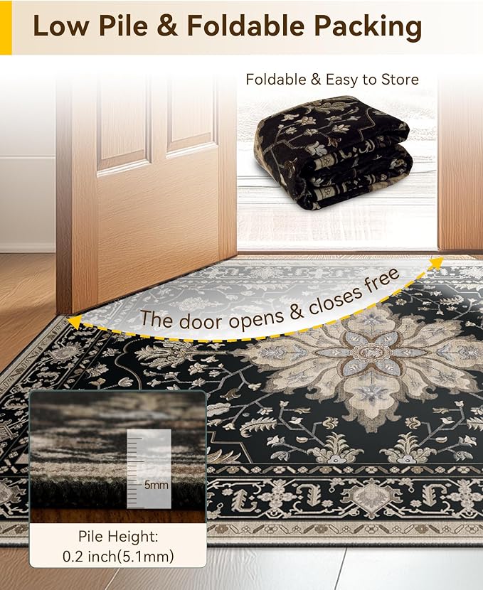 RELEANY Area Rugs Small 2'6"x4' Washable Non-Slip, Floral Vintage Distress