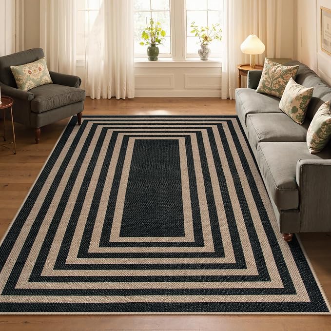 Lahome Enfys Modern Geometric Easy Jute Outdoor Rug, 5x7 Patio Living Room Rug