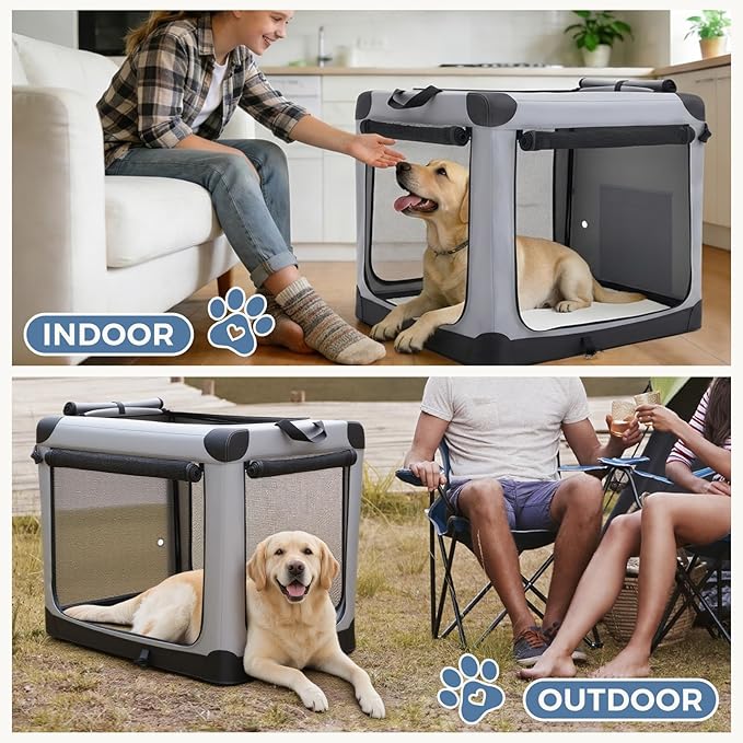 DUMOS Dog Crate 36 Inch Travel Cat Pet Carrier for Medium Large Dog, Portable Foldable Soft Pet Crate with Storage Bag & Washable Pad for Indoor Outdoor Dog Kennel Carrier (L-70lbs, Grey)