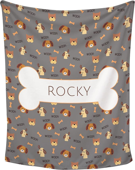 Prints Next Day – Custom 60" x 80" Plush Pet Lightweight Blanket with Name - Gift for Dog or Cat Owners - Personalized Couch Throw - Puppy Patterned - Printed in America