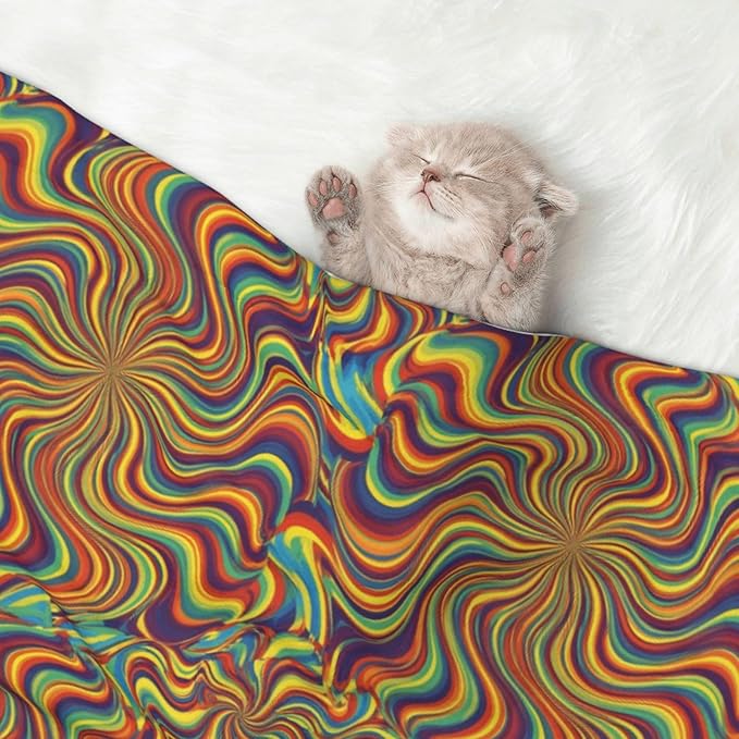 Reversible Pet Blanket for Sofa Protection Pet Comfort, Psychedelic Infinity, Double Sided Design with Cozy Nubby Nap Side and Durable Smooth Play Side