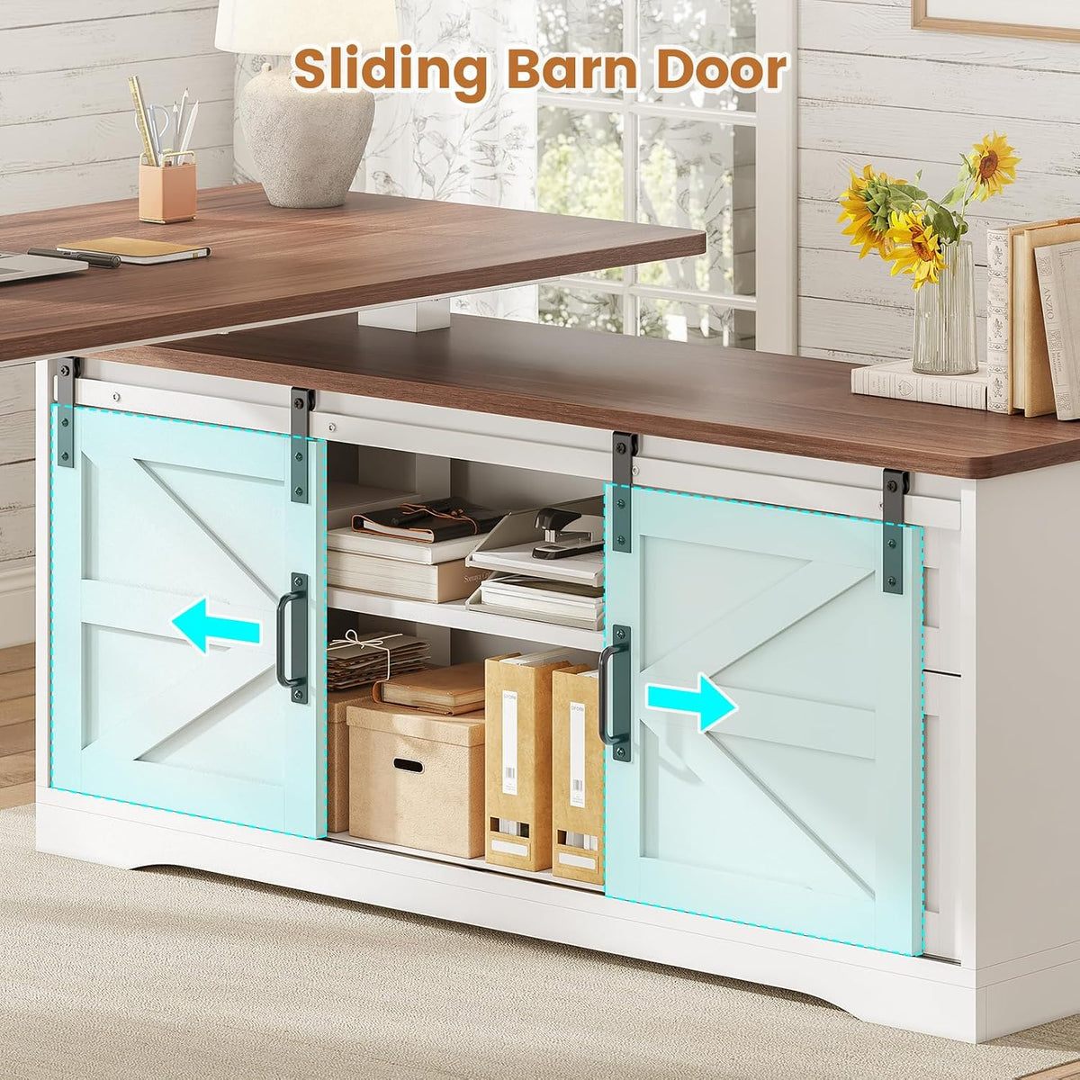 SEDETA Farmhouse 55 inch L Shaped Standing Desk with Storage Drawers