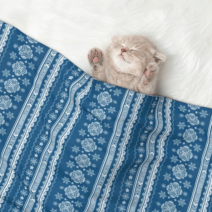 Boho Blanket for Pet - Blue White Snowflake Throw Blanket 23x16 Bohemian Couch Blankets for Puppy Dogs Cats
