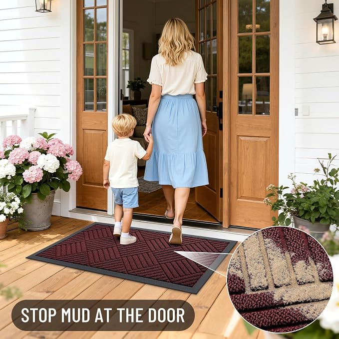 OLANLY Front Door Mat Outside Entrance 35x23, Heavy Duty Sturdy Natural Rubber